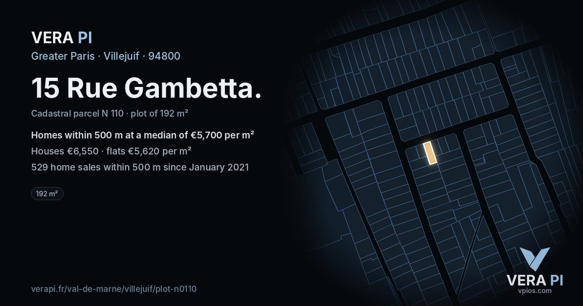 15 Rue Gambetta, Villejuif at night – the plot lit, the parcels around coloured by the prices near them