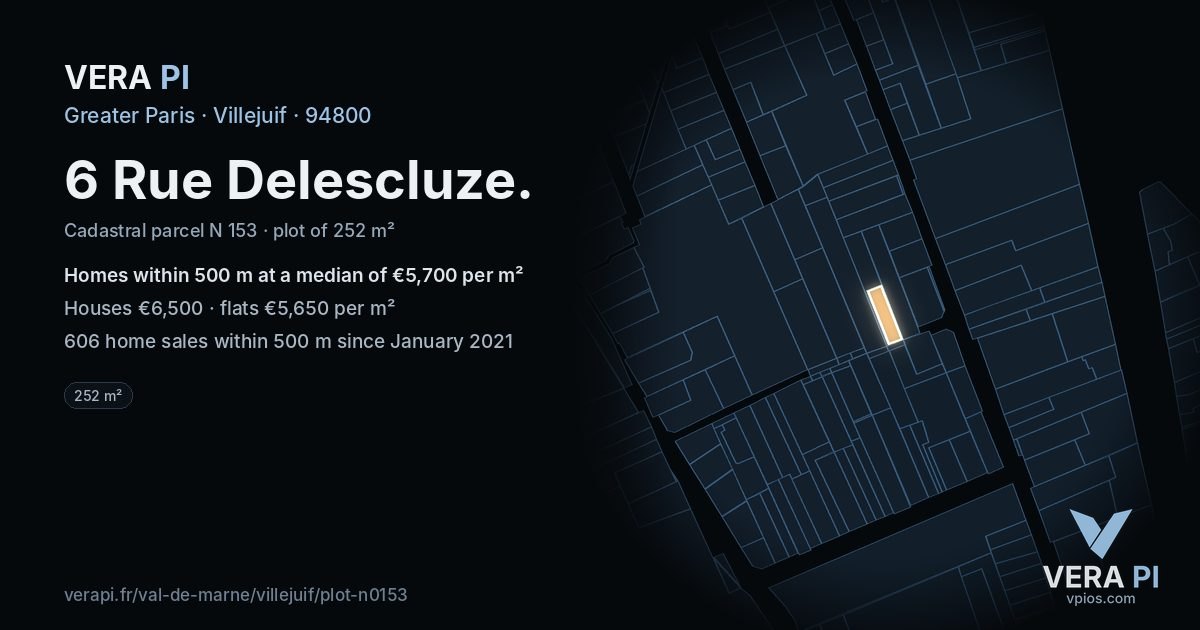 6 Rue Delescluze, Villejuif at night – the plot lit, the parcels around coloured by the prices near them