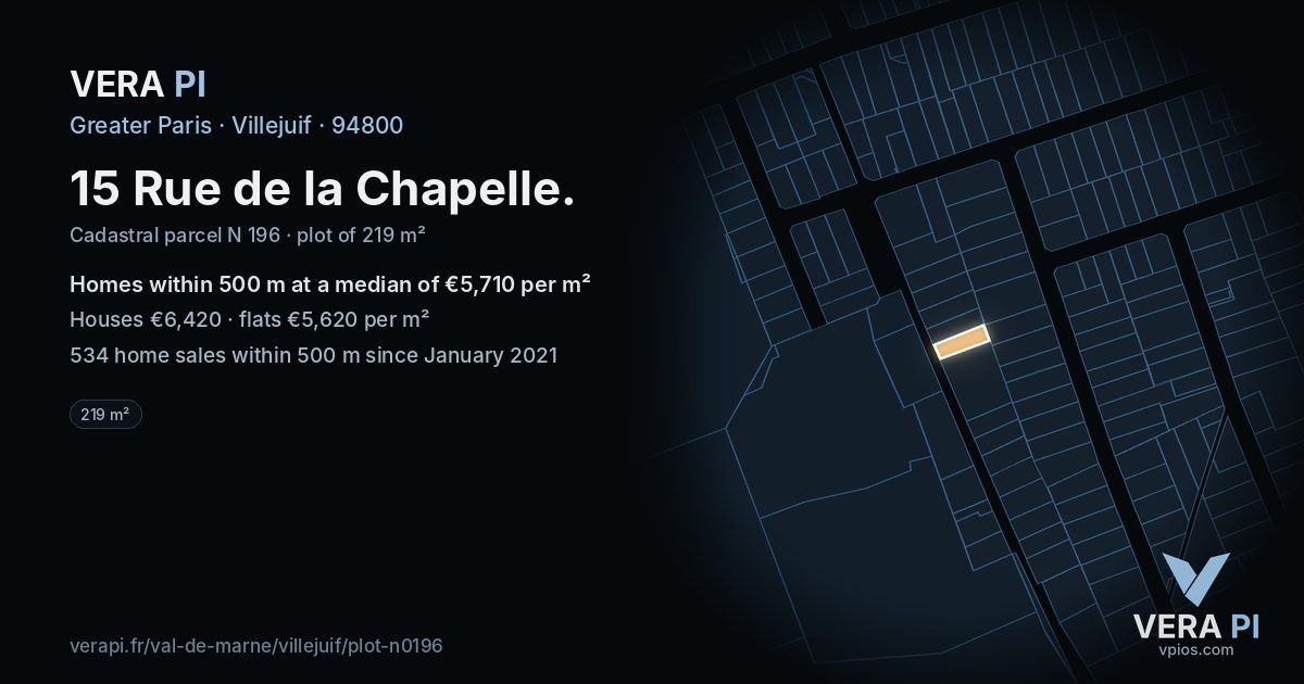 15 Rue de la Chapelle, Villejuif at night – the plot lit, the parcels around coloured by the prices near them