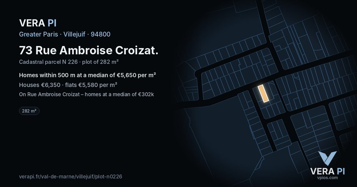 73 Rue Ambroise Croizat, Villejuif at night – the plot lit, the parcels around coloured by the prices near them