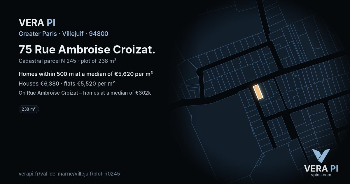 75 Rue Ambroise Croizat, Villejuif at night – the plot lit, the parcels around coloured by the prices near them