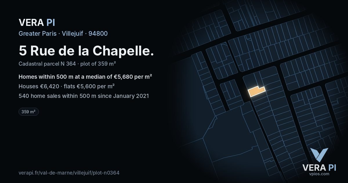 5 Rue de la Chapelle, Villejuif at night – the plot lit, the parcels around coloured by the prices near them