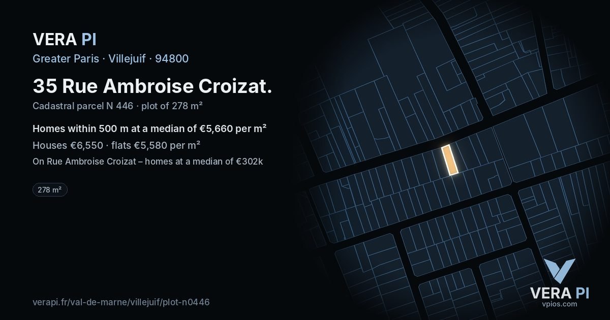 35 Rue Ambroise Croizat, Villejuif at night – the plot lit, the parcels around coloured by the prices near them