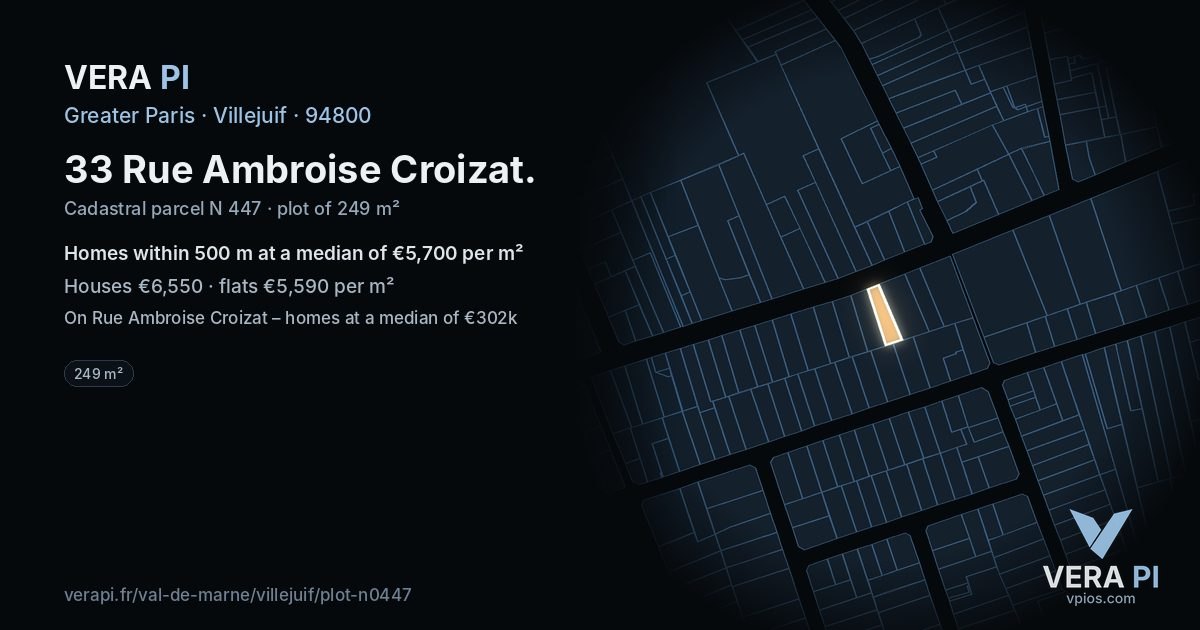 33 Rue Ambroise Croizat, Villejuif at night – the plot lit, the parcels around coloured by the prices near them