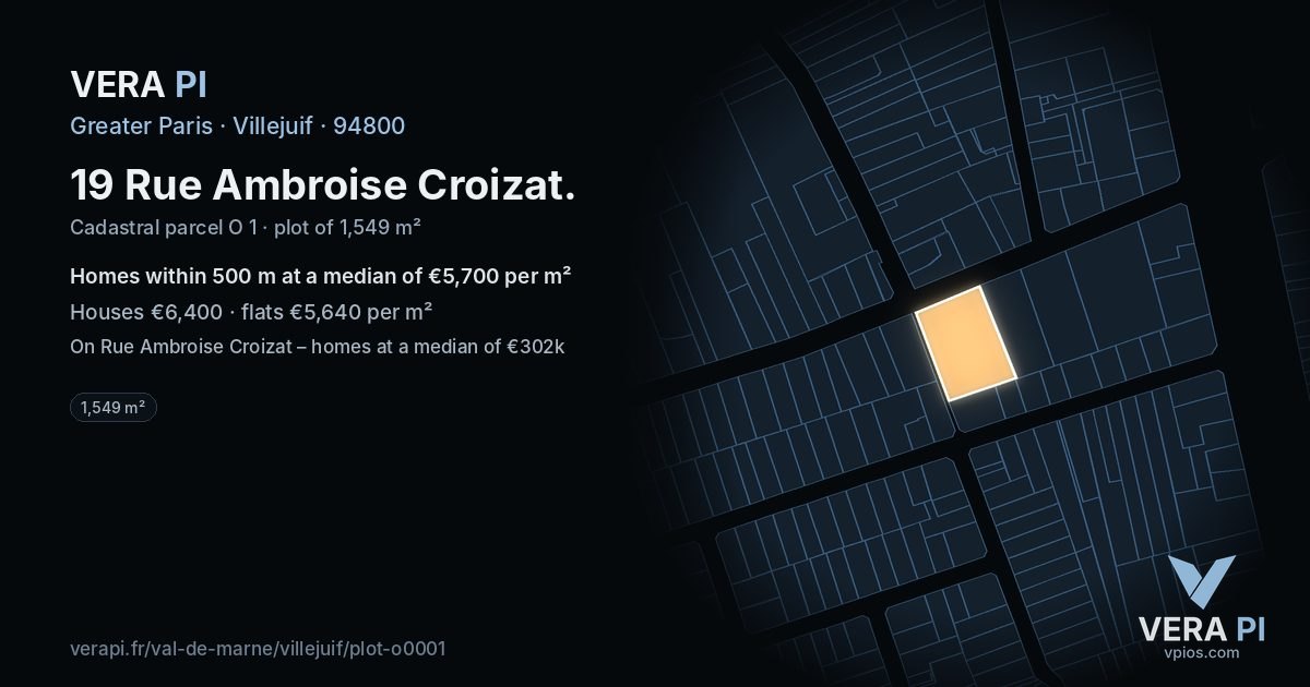 19 Rue Ambroise Croizat, Villejuif at night – the plot lit, the parcels around coloured by the prices near them