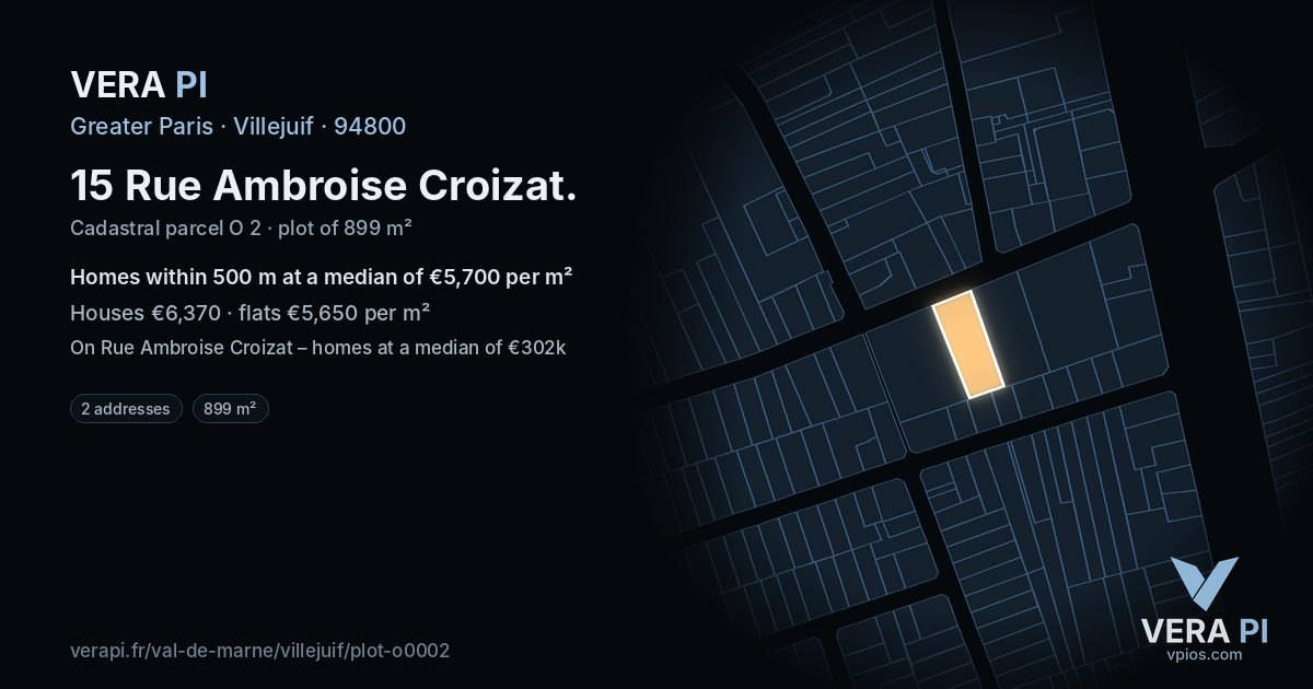 15 Rue Ambroise Croizat, Villejuif at night – the plot lit, the parcels around coloured by the prices near them