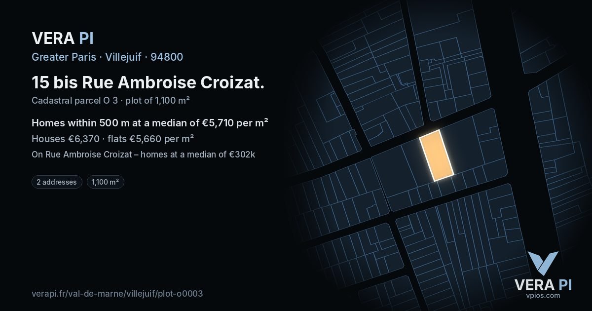 15 bis Rue Ambroise Croizat, Villejuif at night – the plot lit, the parcels around coloured by the prices near them