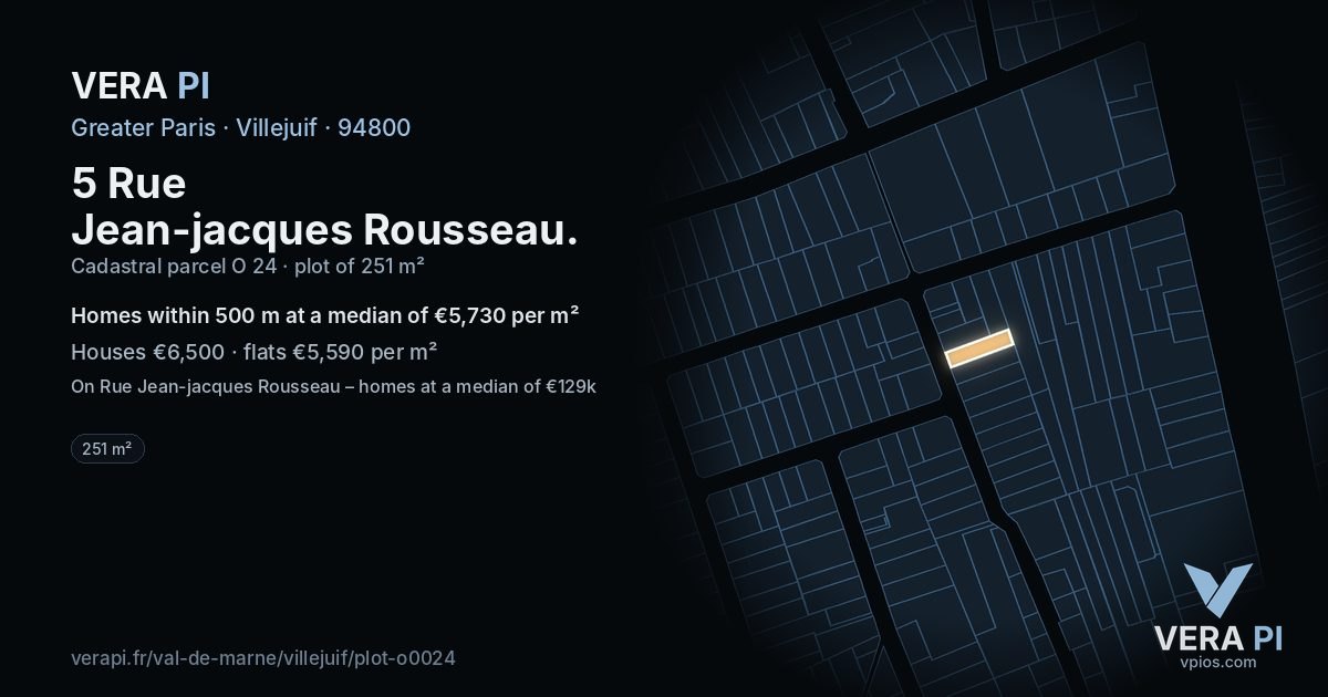 5 Rue Jean-jacques Rousseau, Villejuif at night – the plot lit, the parcels around coloured by the prices near them
