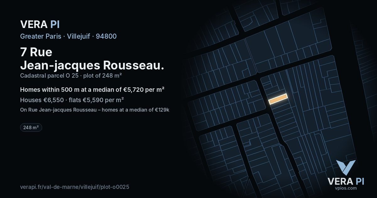 7 Rue Jean-jacques Rousseau, Villejuif at night – the plot lit, the parcels around coloured by the prices near them
