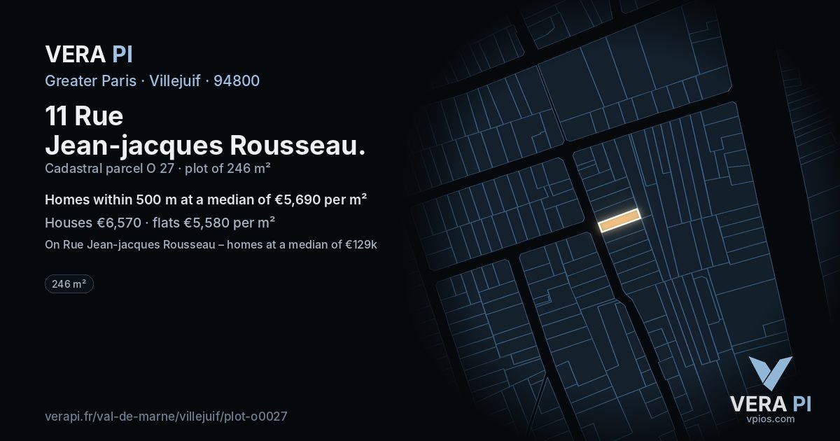 11 Rue Jean-jacques Rousseau, Villejuif at night – the plot lit, the parcels around coloured by the prices near them