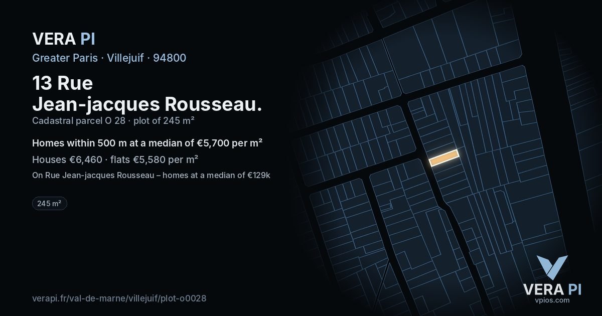 13 Rue Jean-jacques Rousseau, Villejuif at night – the plot lit, the parcels around coloured by the prices near them