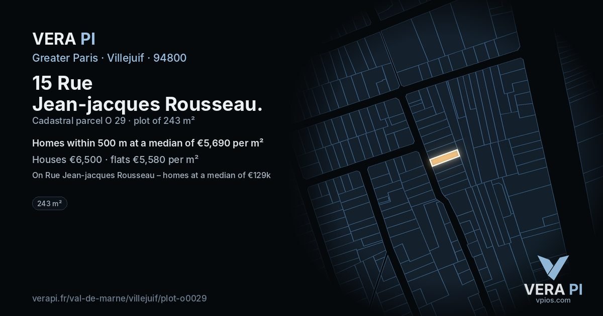 15 Rue Jean-jacques Rousseau, Villejuif at night – the plot lit, the parcels around coloured by the prices near them