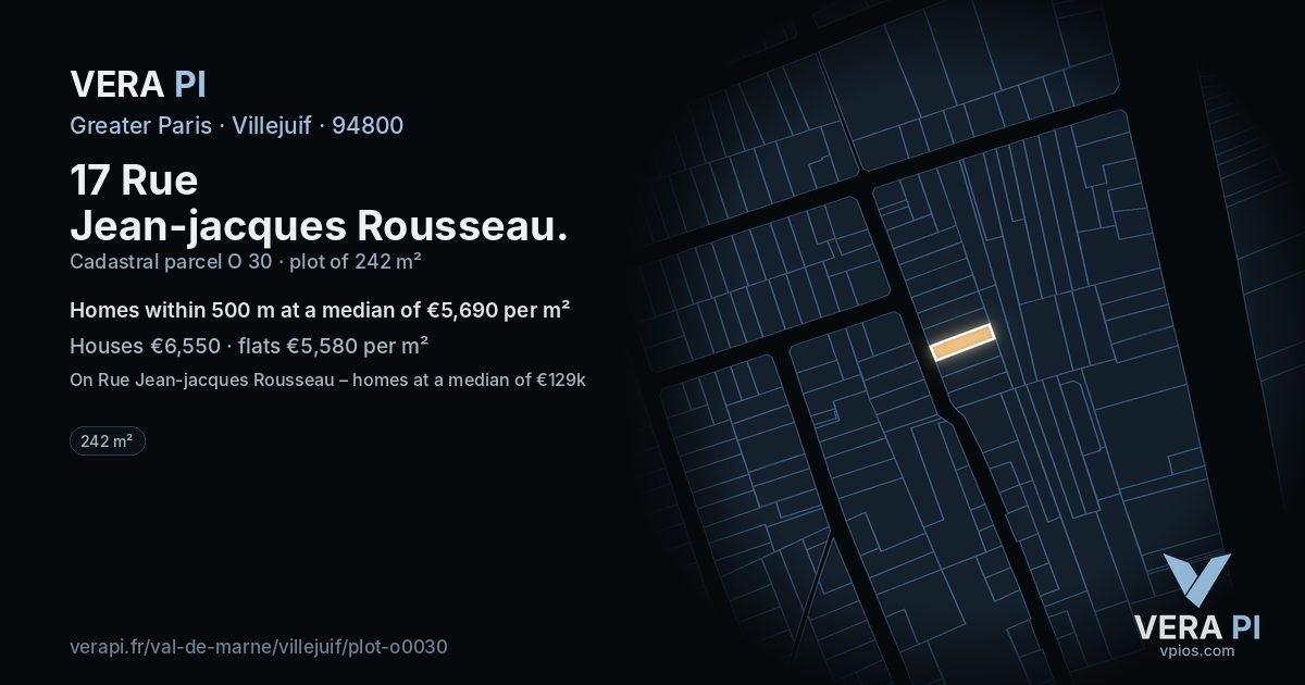 17 Rue Jean-jacques Rousseau, Villejuif at night – the plot lit, the parcels around coloured by the prices near them