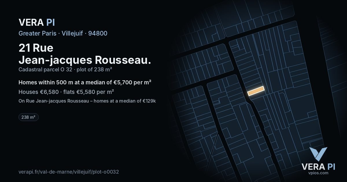 21 Rue Jean-jacques Rousseau, Villejuif at night – the plot lit, the parcels around coloured by the prices near them
