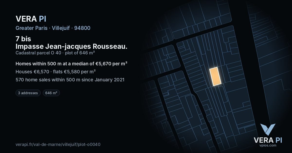 7 bis Impasse Jean-jacques Rousseau, Villejuif at night – the plot lit, the parcels around coloured by the prices near them