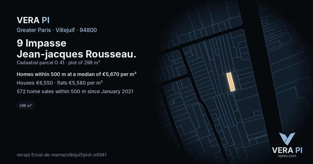 9 Impasse Jean-jacques Rousseau, Villejuif at night – the plot lit, the parcels around coloured by the prices near them