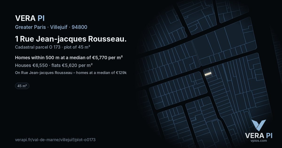 1 Rue Jean-jacques Rousseau, Villejuif at night – the plot lit, the parcels around coloured by the prices near them
