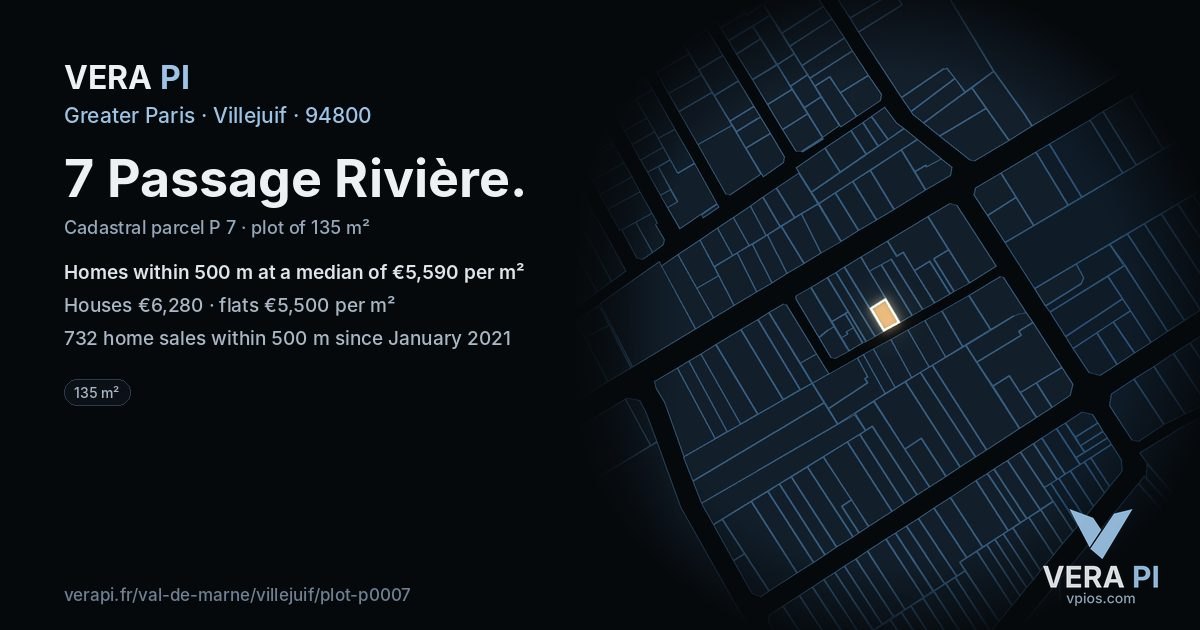 7 Passage Rivière, Villejuif at night – the plot lit, the parcels around coloured by the prices near them
