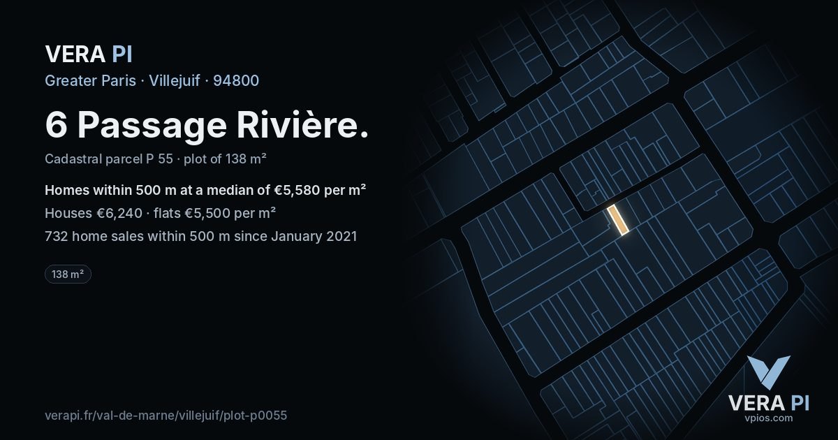 6 Passage Rivière, Villejuif at night – the plot lit, the parcels around coloured by the prices near them