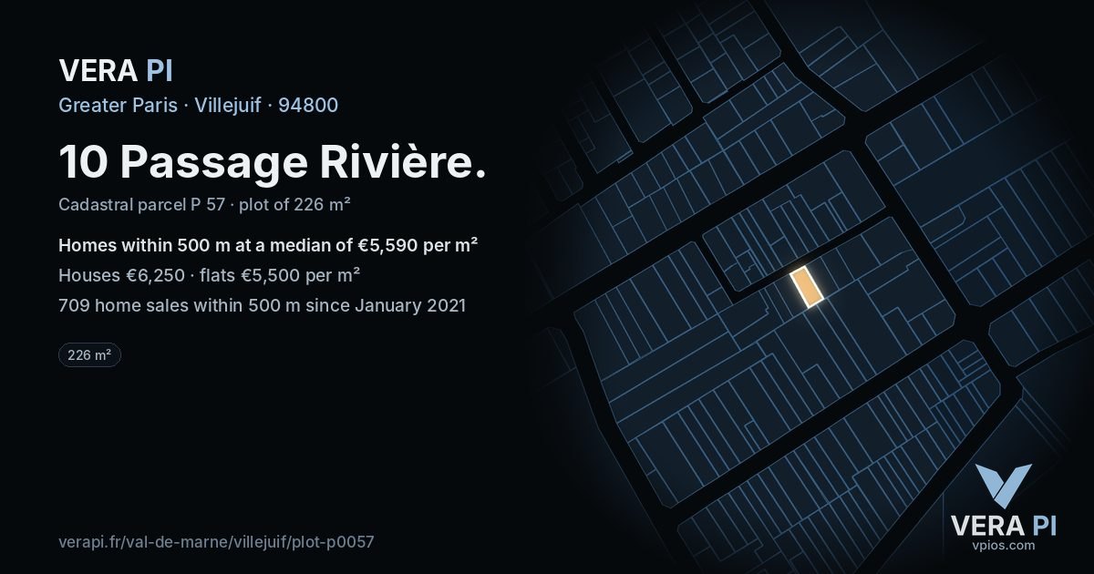 10 Passage Rivière, Villejuif at night – the plot lit, the parcels around coloured by the prices near them