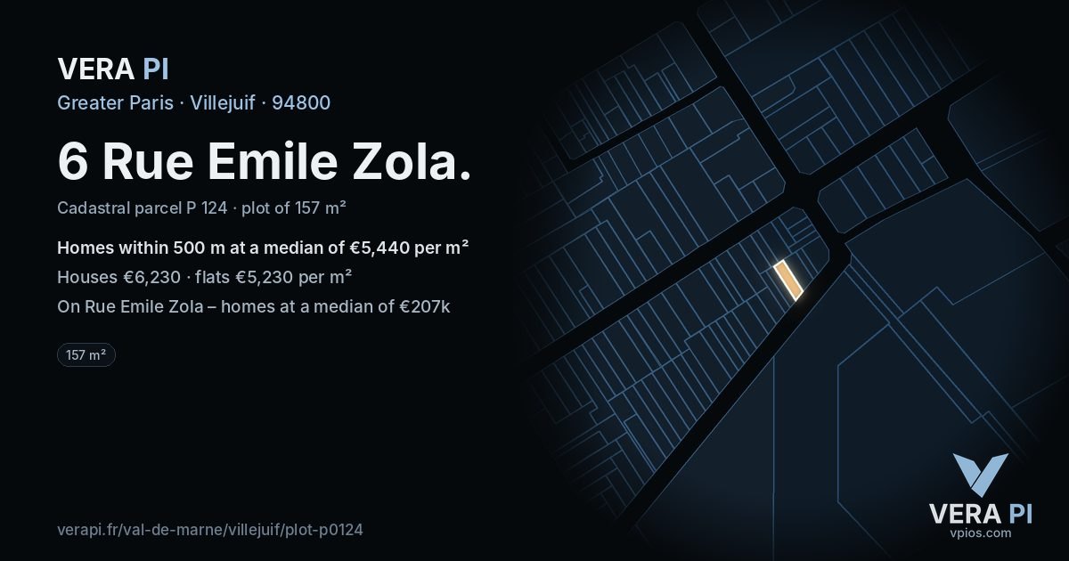 6 Rue Emile Zola, Villejuif at night – the plot lit, the parcels around coloured by the prices near them