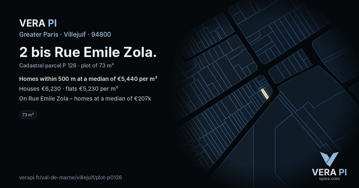 2 bis Rue Emile Zola, Villejuif at night – the plot lit, the parcels around coloured by the prices near them