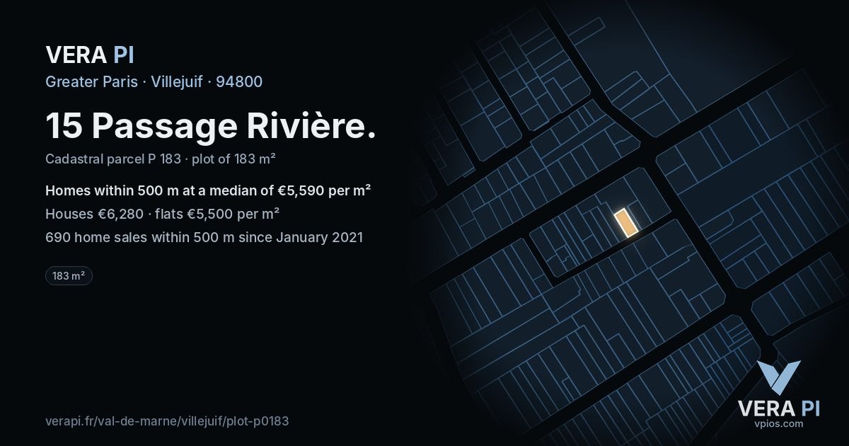 15 Passage Rivière, Villejuif at night – the plot lit, the parcels around coloured by the prices near them