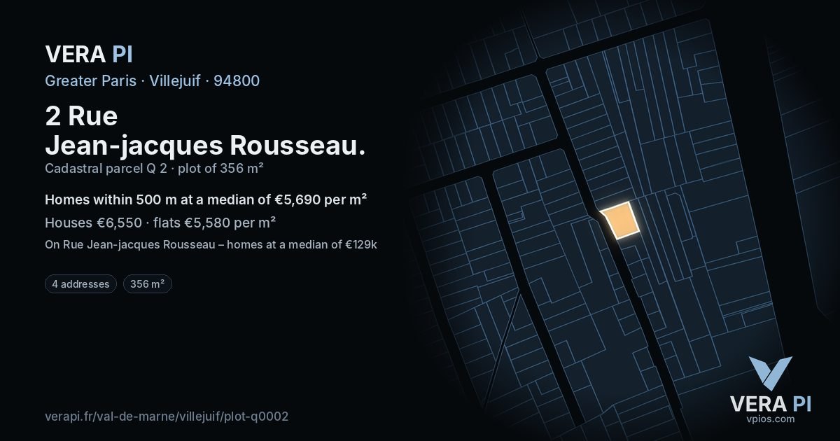 2 Rue Jean-jacques Rousseau, Villejuif at night – the plot lit, the parcels around coloured by the prices near them