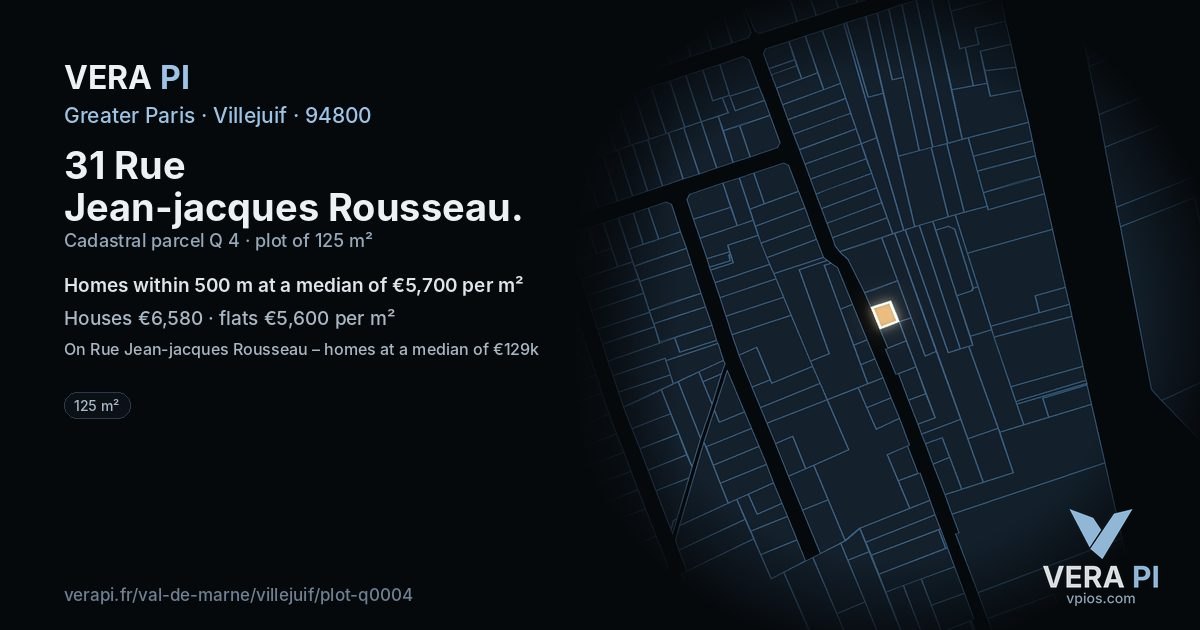 31 Rue Jean-jacques Rousseau, Villejuif at night – the plot lit, the parcels around coloured by the prices near them
