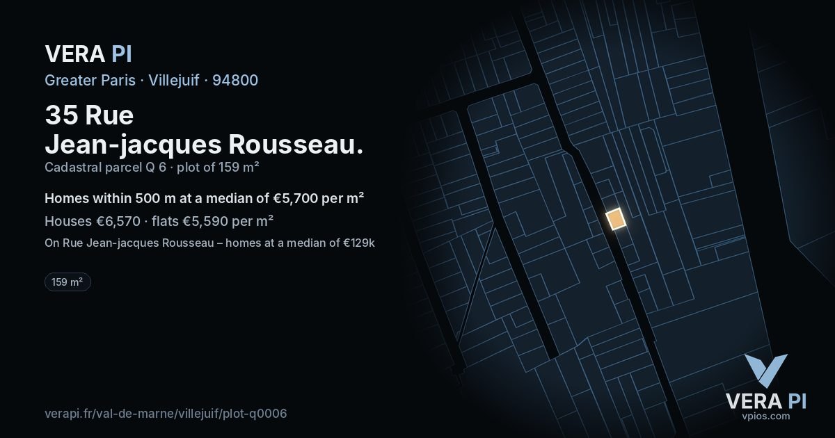 35 Rue Jean-jacques Rousseau, Villejuif at night – the plot lit, the parcels around coloured by the prices near them