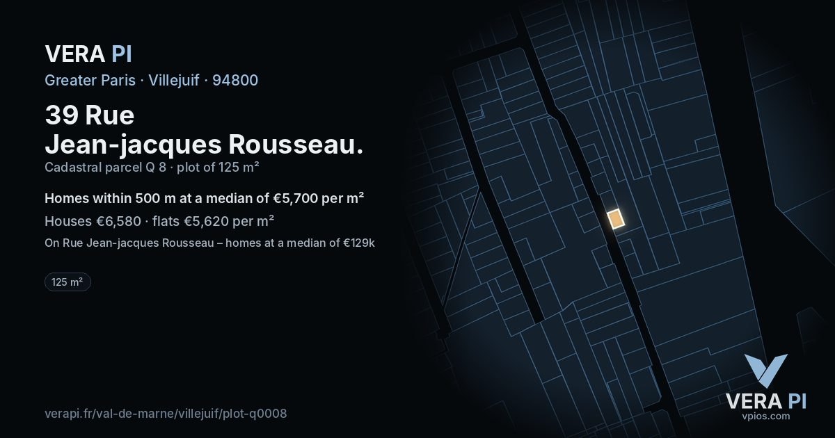 39 Rue Jean-jacques Rousseau, Villejuif at night – the plot lit, the parcels around coloured by the prices near them