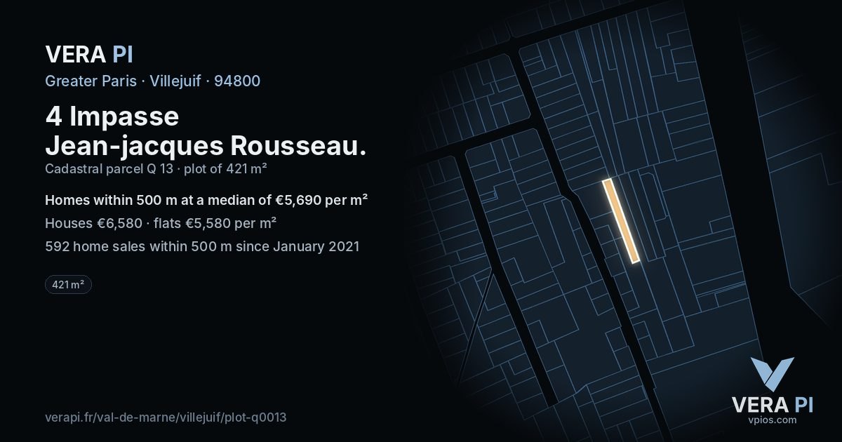 4 Impasse Jean-jacques Rousseau, Villejuif at night – the plot lit, the parcels around coloured by the prices near them