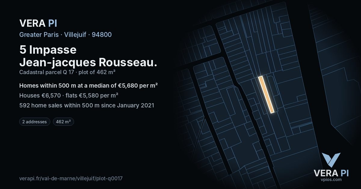 5 Impasse Jean-jacques Rousseau, Villejuif at night – the plot lit, the parcels around coloured by the prices near them