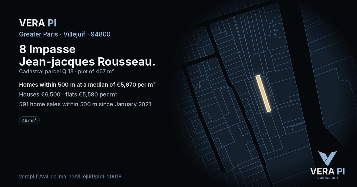 8 Impasse Jean-jacques Rousseau, Villejuif at night – the plot lit, the parcels around coloured by the prices near them