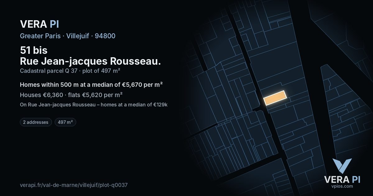 51 bis Rue Jean-jacques Rousseau, Villejuif at night – the plot lit, the parcels around coloured by the prices near them