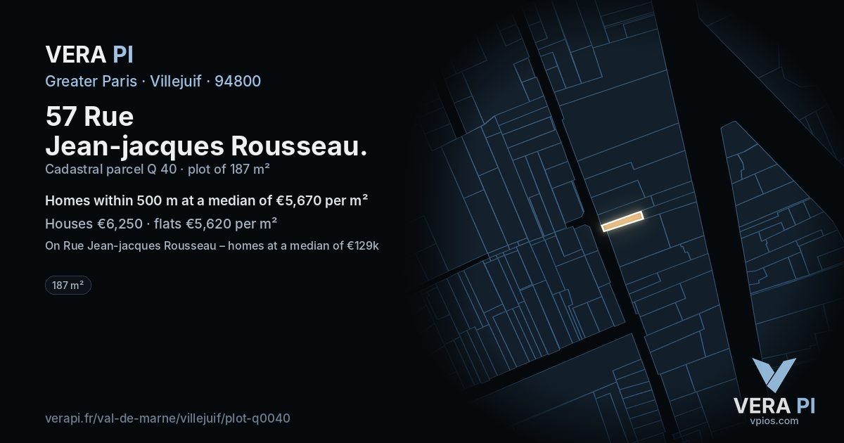 57 Rue Jean-jacques Rousseau, Villejuif at night – the plot lit, the parcels around coloured by the prices near them