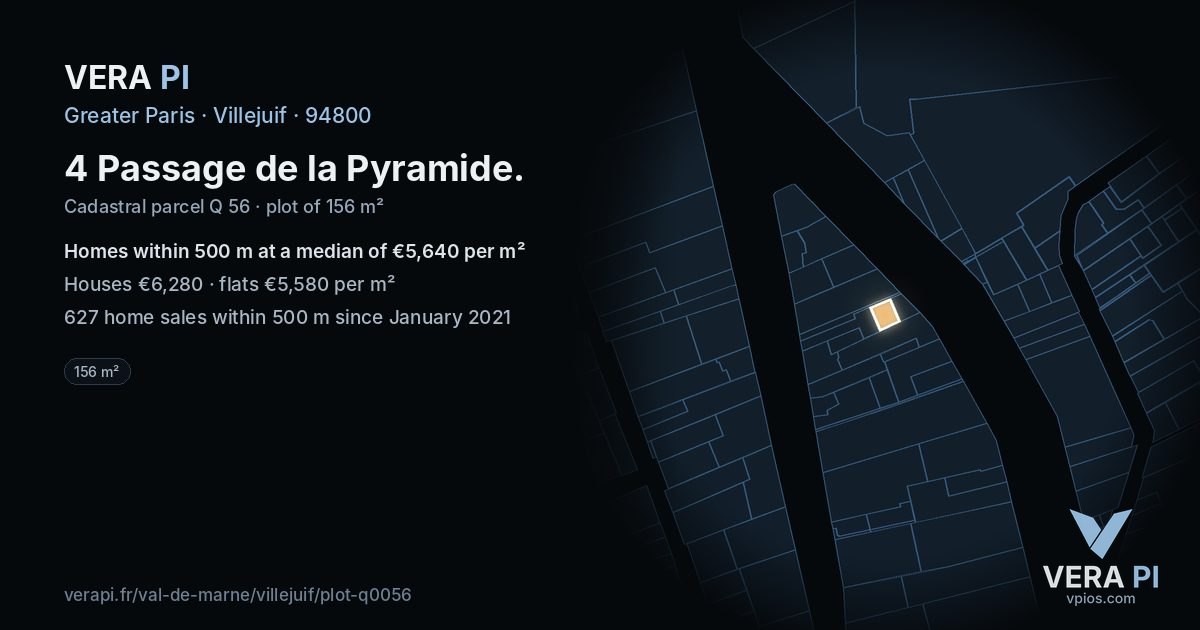 4 Passage de la Pyramide, Villejuif at night – the plot lit, the parcels around coloured by the prices near them