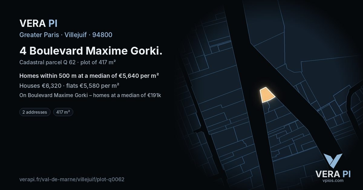 4 Boulevard Maxime Gorki, Villejuif at night – the plot lit, the parcels around coloured by the prices near them