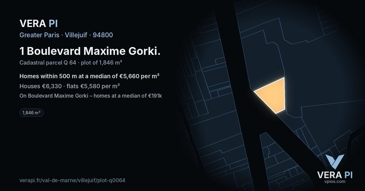 1 Boulevard Maxime Gorki, Villejuif at night – the plot lit, the parcels around coloured by the prices near them