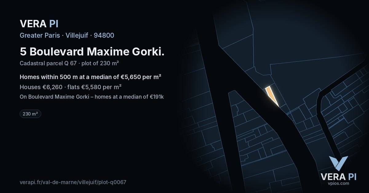 5 Boulevard Maxime Gorki, Villejuif at night – the plot lit, the parcels around coloured by the prices near them