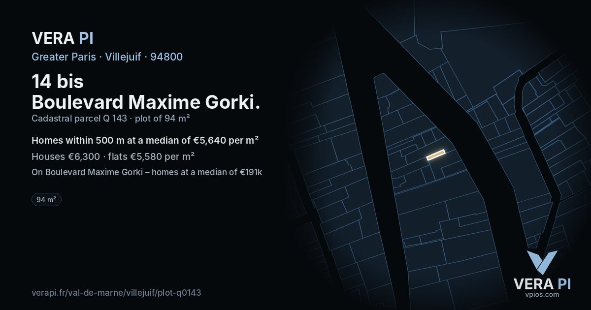 14 bis Boulevard Maxime Gorki, Villejuif at night – the plot lit, the parcels around coloured by the prices near them