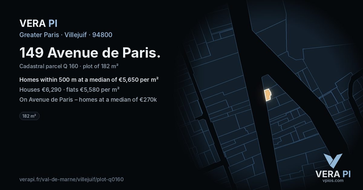 149 Avenue de Paris, Villejuif at night – the plot lit, the parcels around coloured by the prices near them