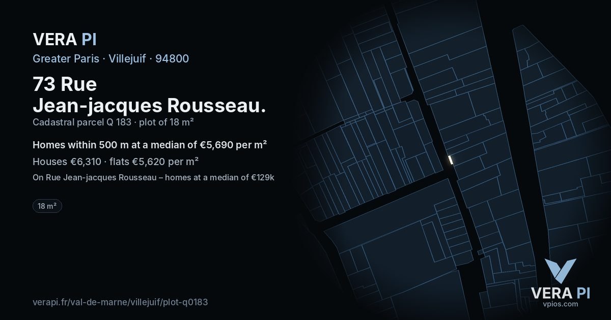 73 Rue Jean-jacques Rousseau, Villejuif at night – the plot lit, the parcels around coloured by the prices near them