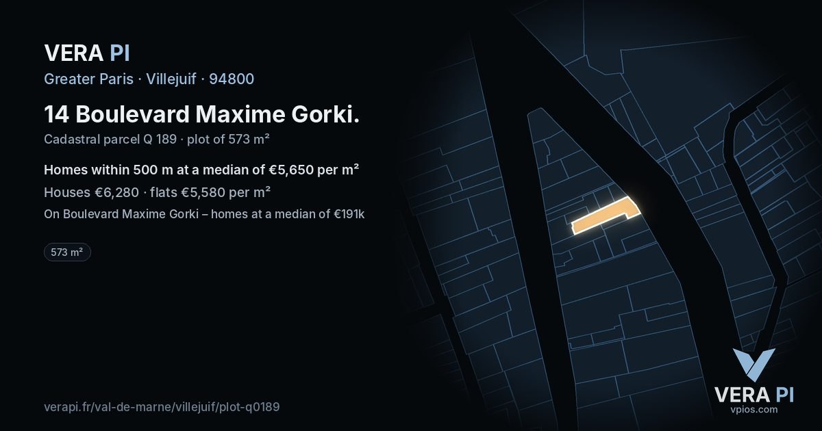 14 Boulevard Maxime Gorki, Villejuif at night – the plot lit, the parcels around coloured by the prices near them