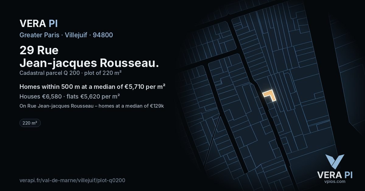 29 Rue Jean-jacques Rousseau, Villejuif at night – the plot lit, the parcels around coloured by the prices near them