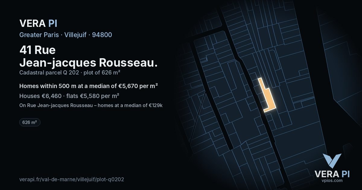 41 Rue Jean-jacques Rousseau, Villejuif at night – the plot lit, the parcels around coloured by the prices near them