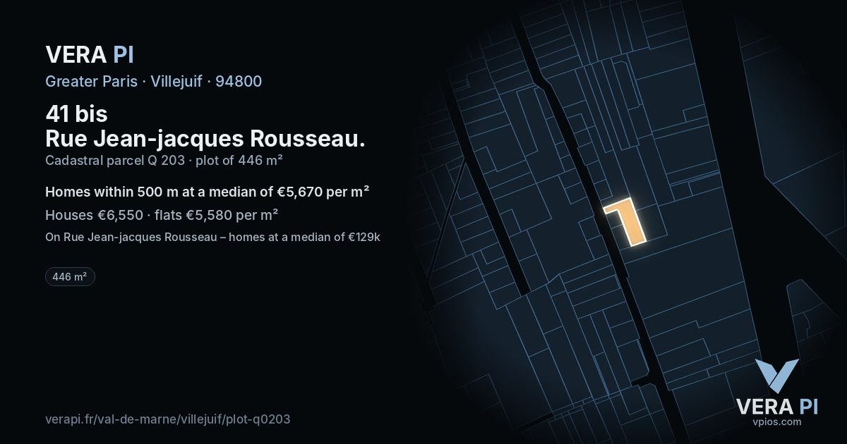 41 bis Rue Jean-jacques Rousseau, Villejuif at night – the plot lit, the parcels around coloured by the prices near them