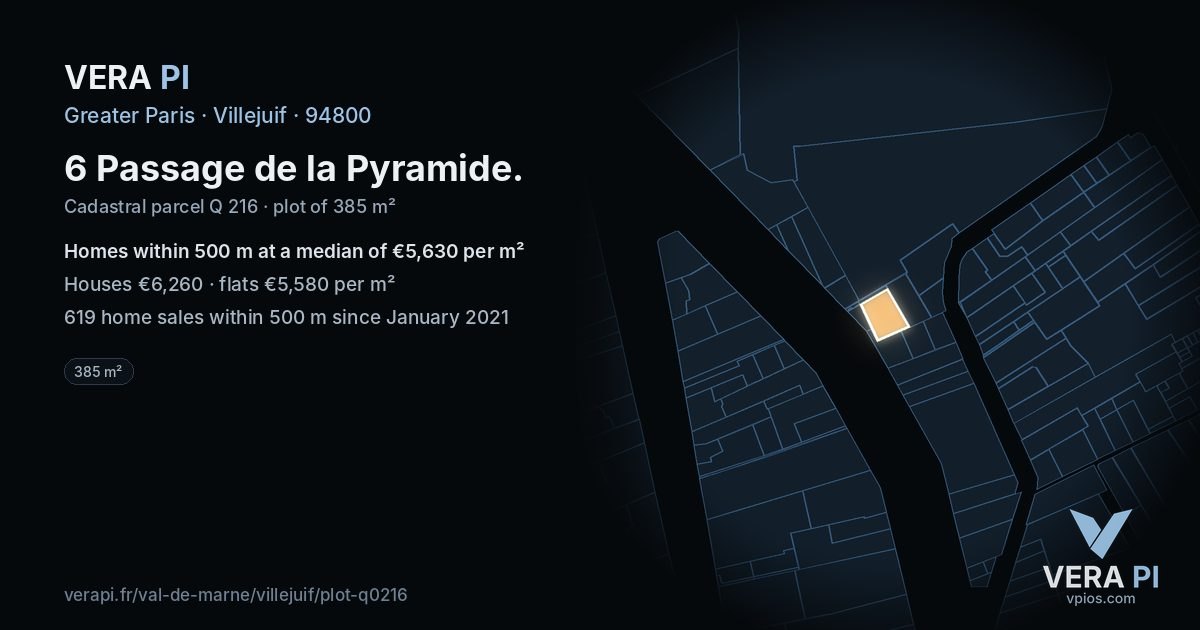 6 Passage de la Pyramide, Villejuif at night – the plot lit, the parcels around coloured by the prices near them