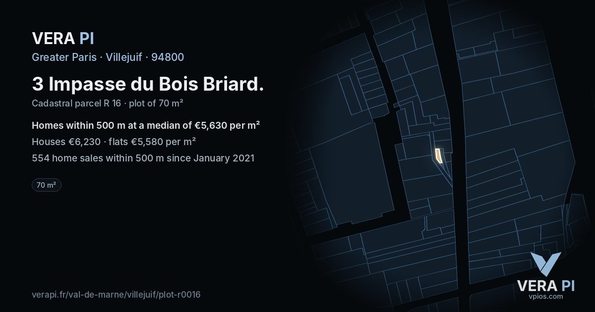 3 Impasse du Bois Briard, Villejuif at night – the plot lit, the parcels around coloured by the prices near them