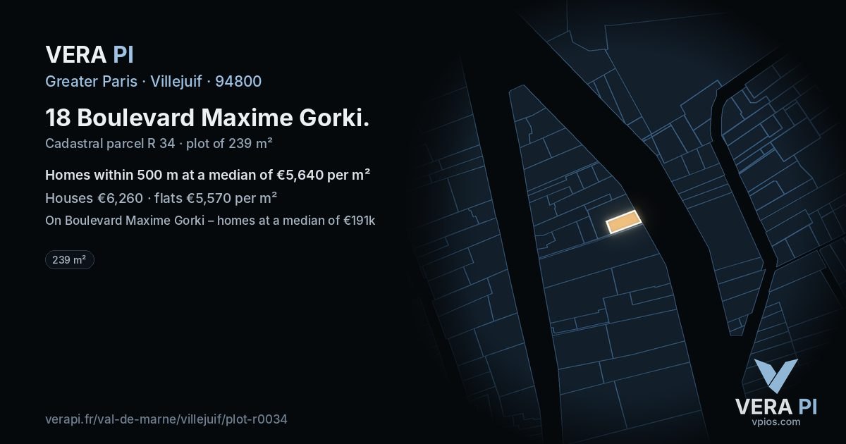 18 Boulevard Maxime Gorki, Villejuif at night – the plot lit, the parcels around coloured by the prices near them